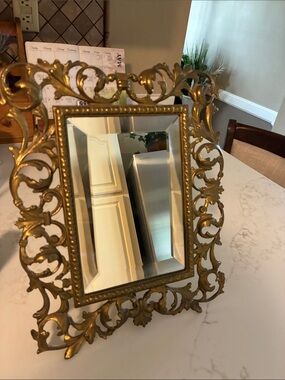 Antique Ornate Tabletop Beveled Mirror